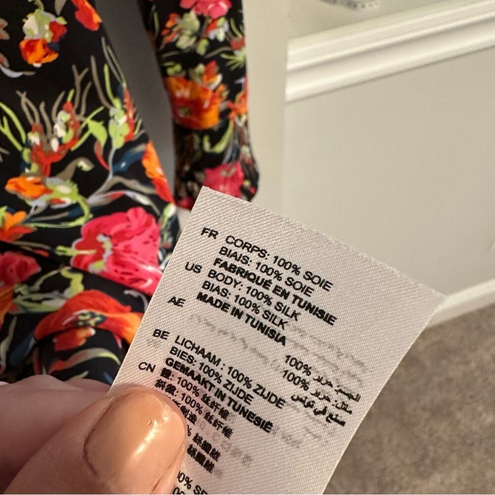 Sandro Paris Black Orange Pink Silk Floral Mini Dress Small - Picture 10 of 16